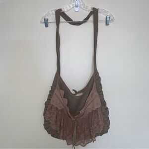 A'Reve Brown Crossbody Bag with Bohemian Lace Design